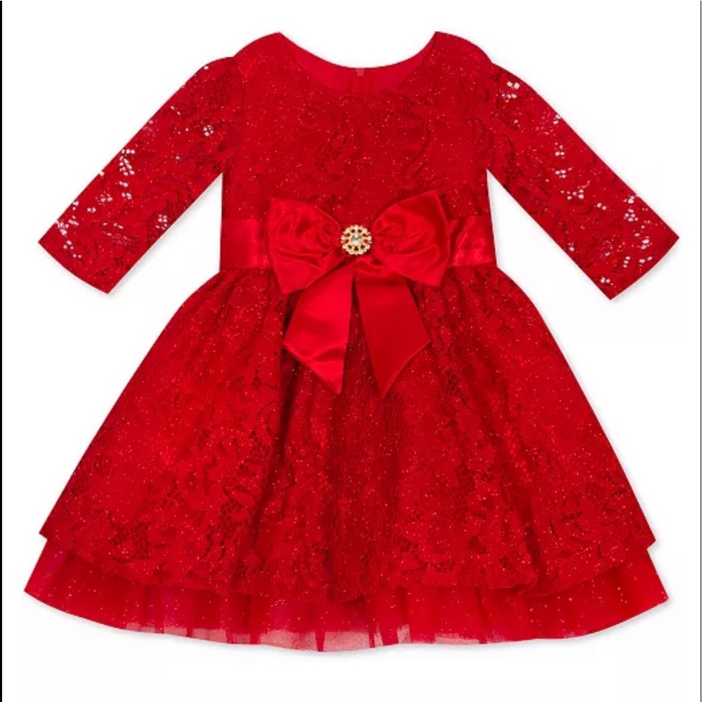 Baby Girls Red Lace Dress.